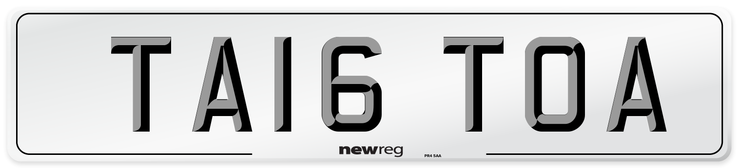 TA16 TOA Number Plate from New Reg